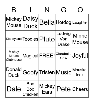Mickey & Minne Bingo Card