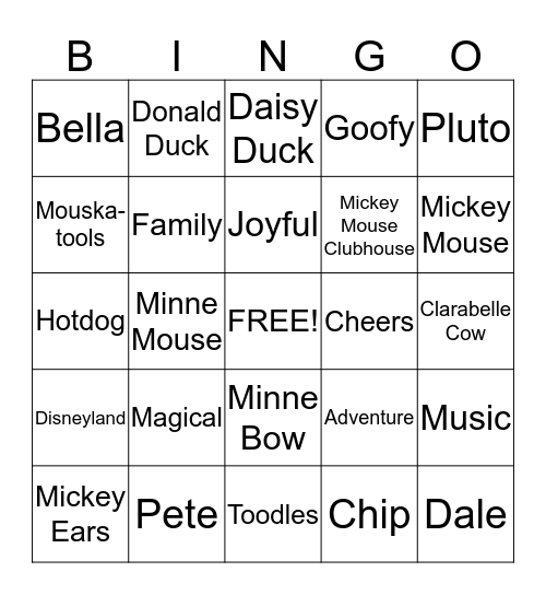 Mickey & Minne Bingo Card