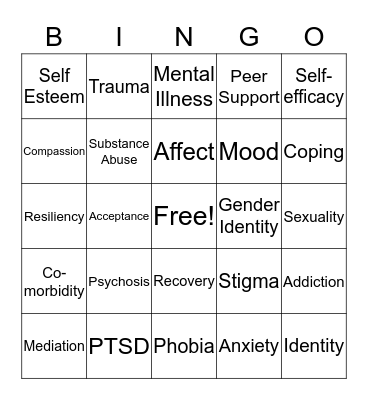 Mental Health Bingo Card