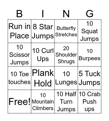 Fitness Bingo Card