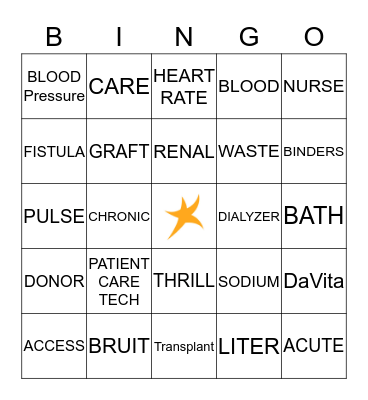 Dialysis BINGO Card