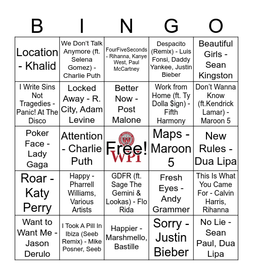 Frontiers 1 Musical Bingo Card