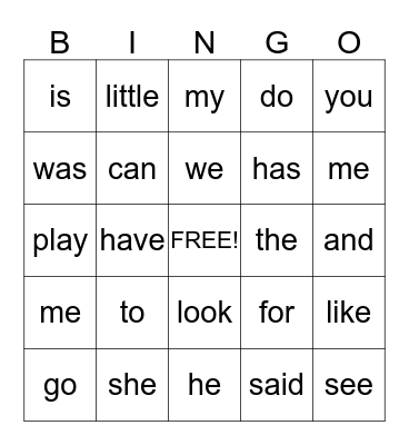 I Z's  Bingo Card