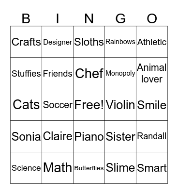 Claire is 10! Happy birthday, Claire! Bingo Card