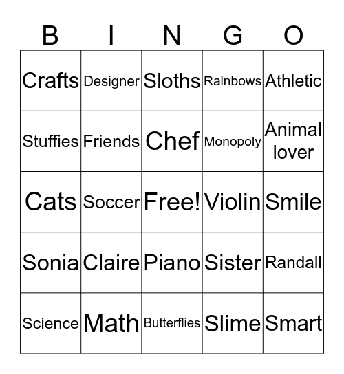 Claire is 10! Happy birthday, Claire! Bingo Card