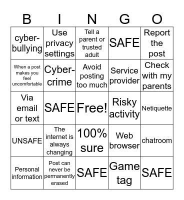 INTERNET SAFETY Bingo Card