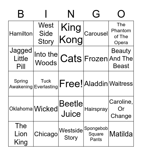 Broadway Bingo Card