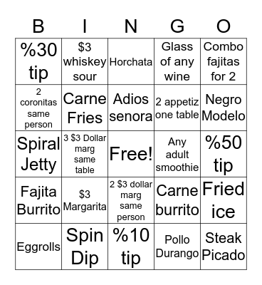 Cafe Sabor Bingo! Bingo Card