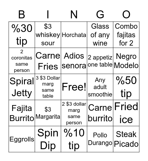 Cafe Sabor Bingo! Bingo Card