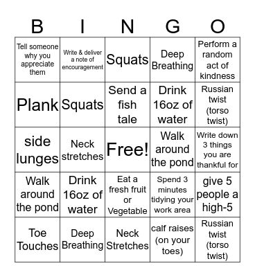 Wellness Bingo Card