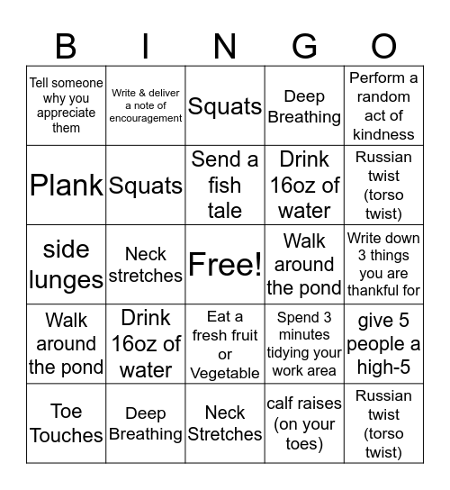 Wellness Bingo Card