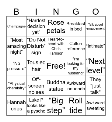 Hannah Fantasy Suite Bingo Card