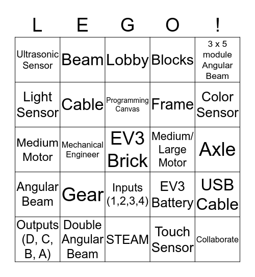LEGO- EV3-Vocabualry Bingo Card