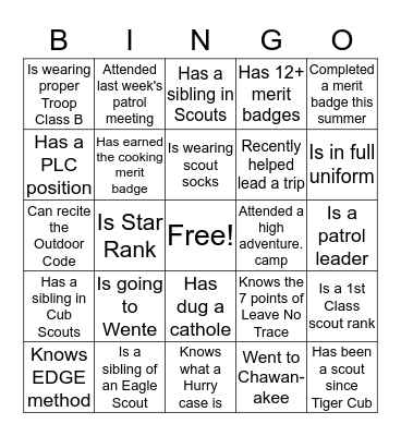 Troop 581 Someone who . . .  Bingo Card