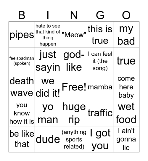 2LegitCity Basic Bingo Card