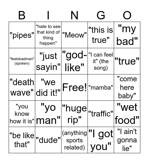 2LegitCity Basic Bingo Card