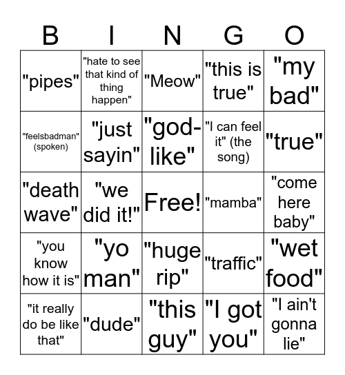 2LegitCity Basic Bingo Card