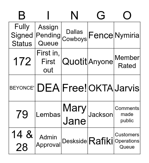 DEA Bingo Card