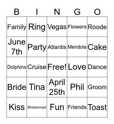 Tina & Phil's Engagement Bingo Card