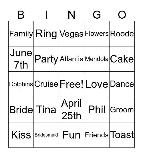 Tina & Phil's Engagement Bingo Card