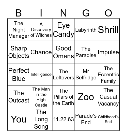 Books to TV Bingo Card