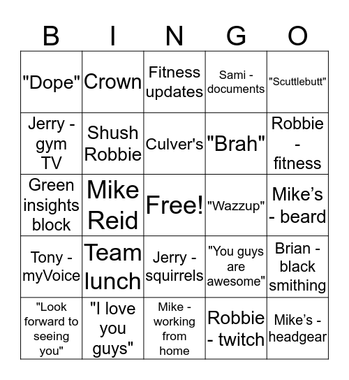 Jeremy Bingo Card