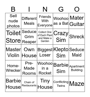 Sims 4 Bingo Card