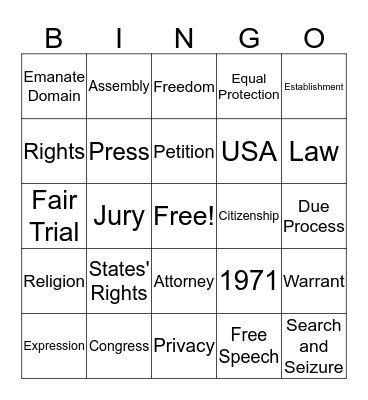 Bill of Rights Bingo Card