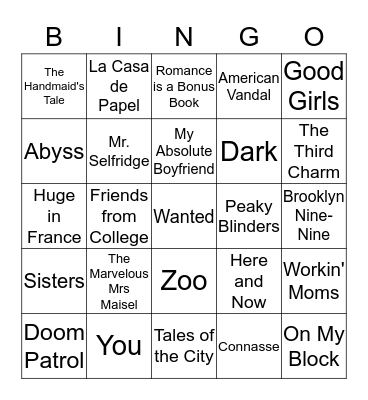 TV Shows - #1 Bingo Card