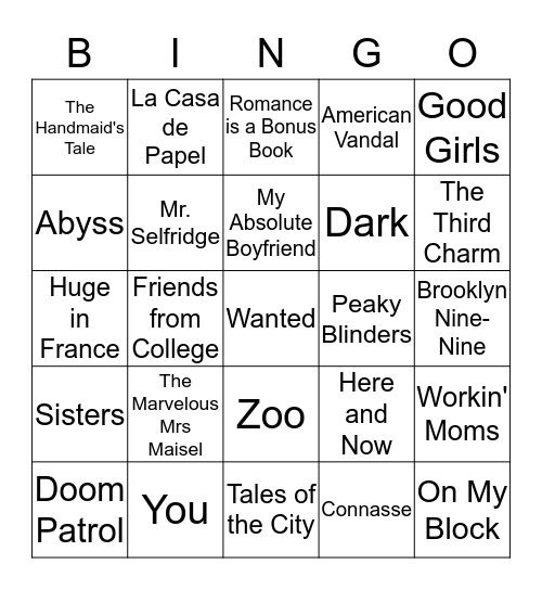 TV Shows - #1 Bingo Card