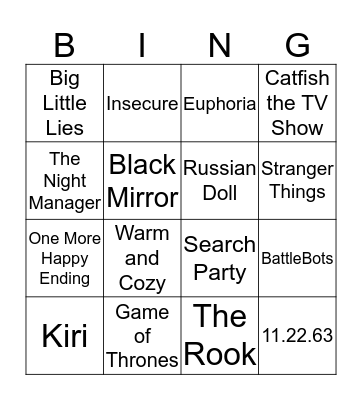 TV Shows - #2 Bingo Card