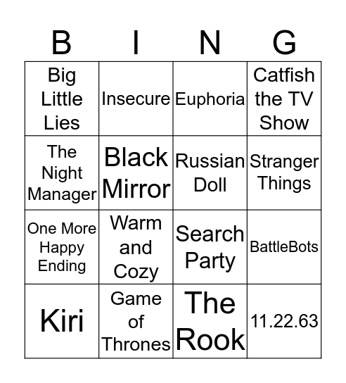 TV Shows - #2 Bingo Card