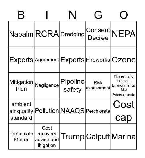 Enviro-Bingo Card