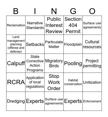 Enviro-Bingo Card