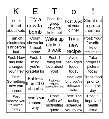 Keto Bingo Card