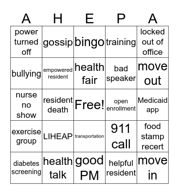 AHEPA BINGO Card