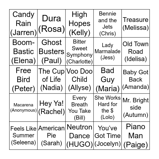 99’s Picks  Bingo Card