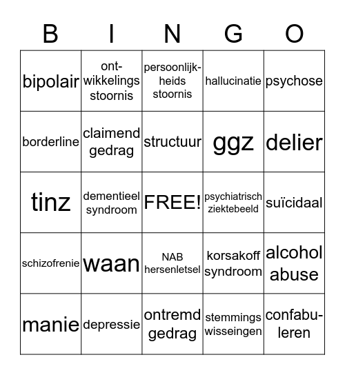 Psychogeriatrie Bingo Card