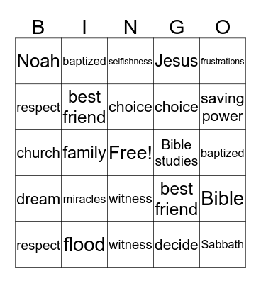 Family Influence Bingo Card