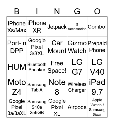 Cellular Sales BINGO Card