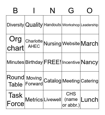 Charlotte AHEC Bingo Card