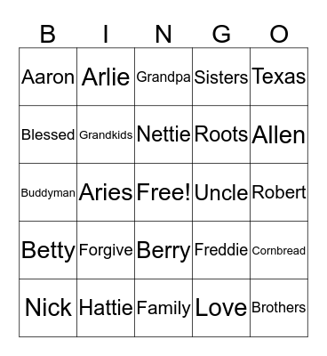 Forte Family Bingo Card