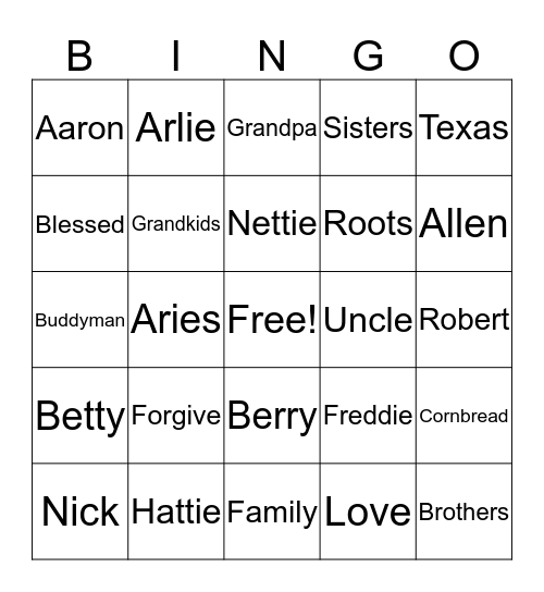 Forte Family Bingo Card