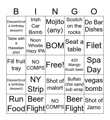 PARK TAVERN BINGO Card