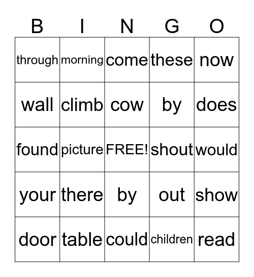 Words to Know Bingo Card