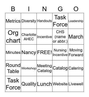 Charlotte AHEC Bingo Card