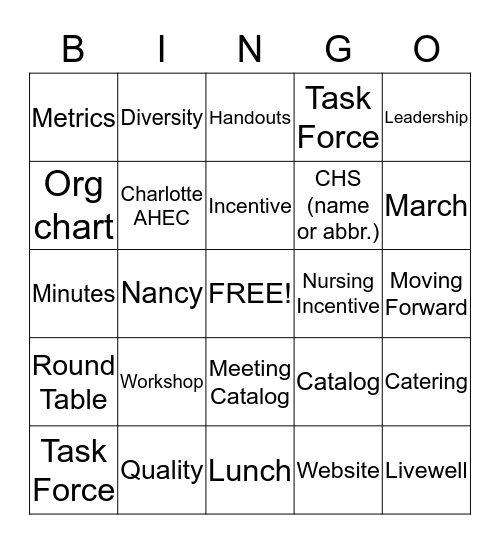 Charlotte AHEC Bingo Card