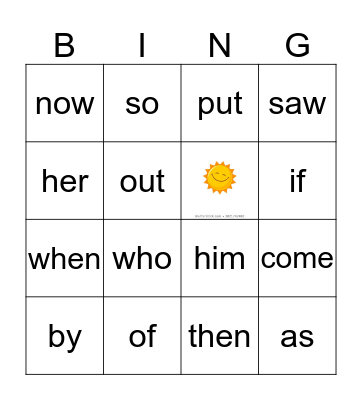 Sight Words 46-60 Bingo Card
