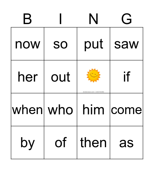 Sight Words 46-60 Bingo Card