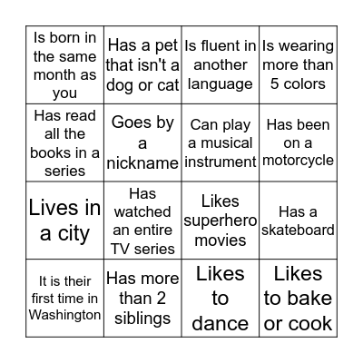 Find Someone Who... Bingo Card